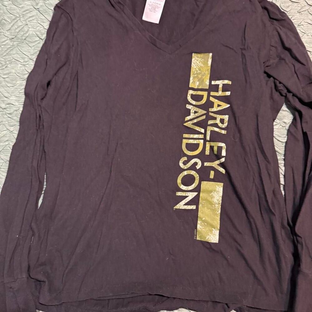 Harley-davidson Women's Black and Brown T-shirt